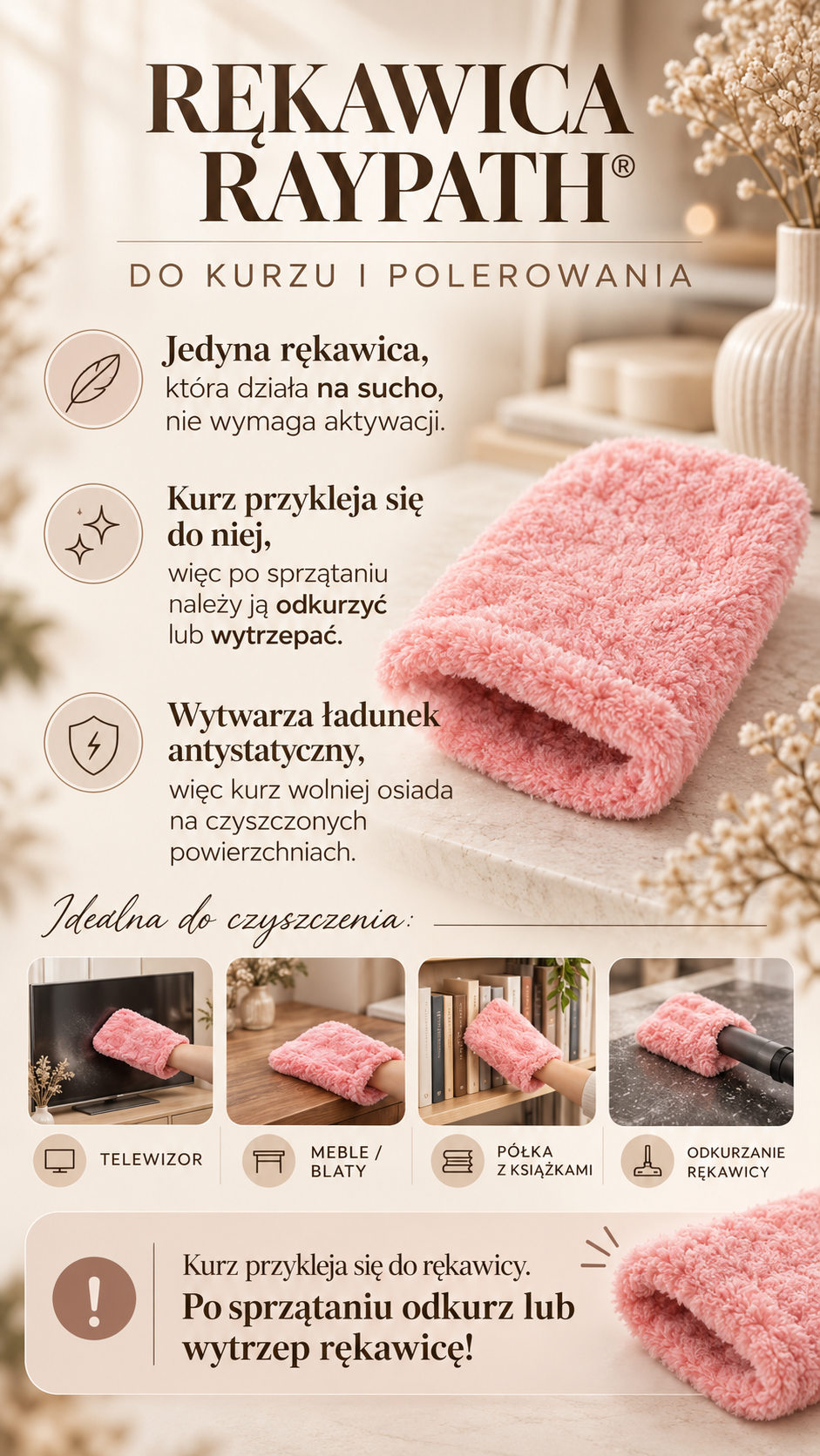 Różowa rękawica Raypath do kurzu