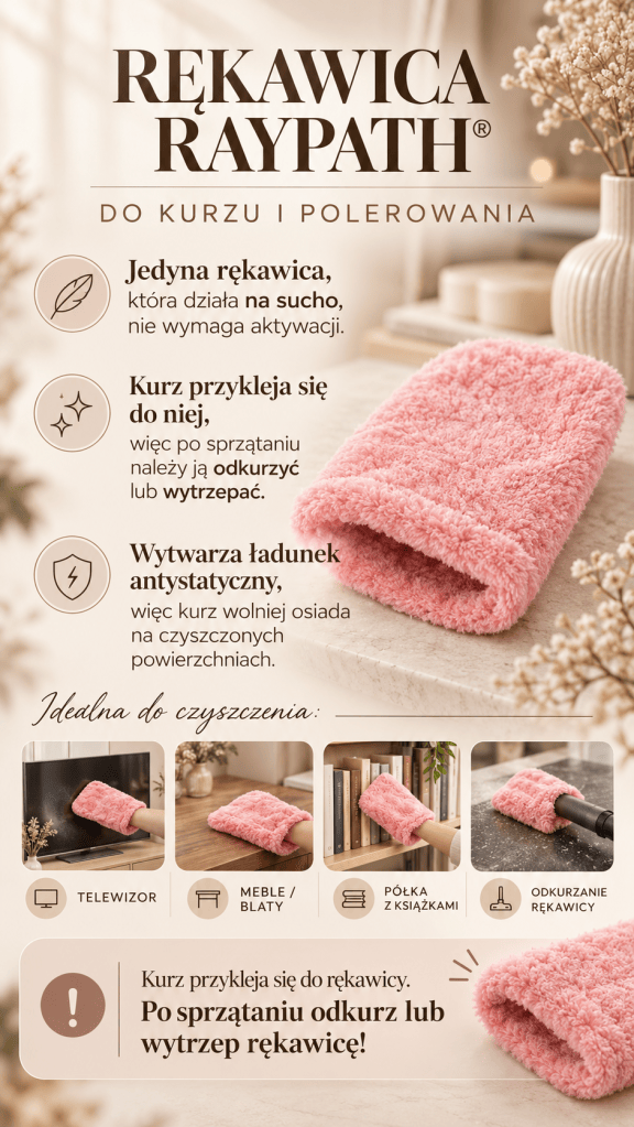Rękawica Raypath różowa do kurzu i polerowania