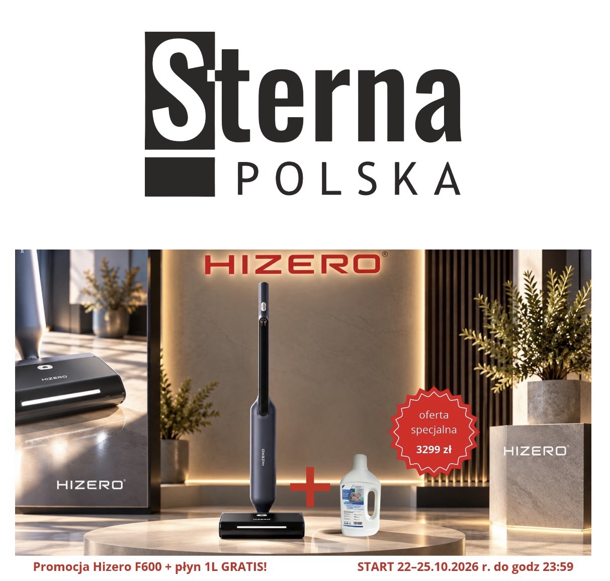 Hizero promocja – mop Hizero F600 i 1 litr płynu do mycia podłóg gratis, 22–25.10.2026